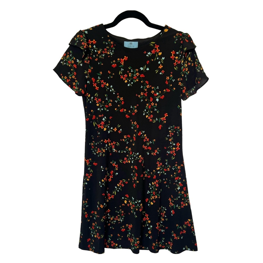 NWT Cece by Cynthia Steffe Black Blustery Buds Floral Shift Dress